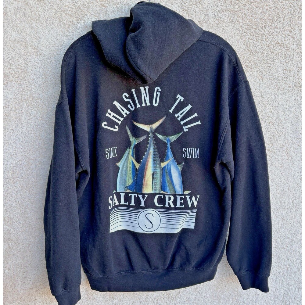 Salty Crew Mens M Hoodie Black Chasing Tail Logo Ocean Fishing Sea Saltwater
